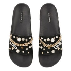 Dolce & Gabbana Black Sandals with Gold Accents